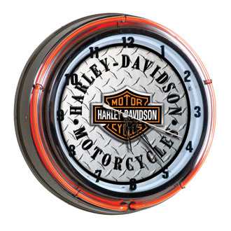 Harley Davidson Diamond Plate Neon Clock