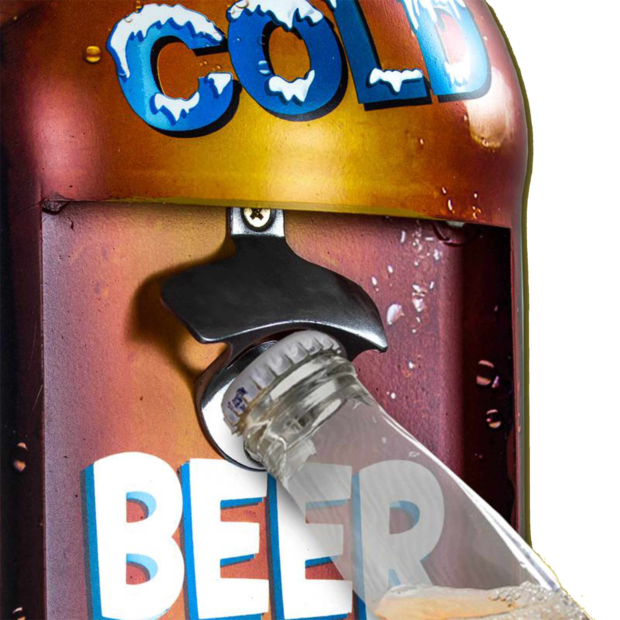 Shaped Metal Bottle Opener - Drink Ice Cold Beer