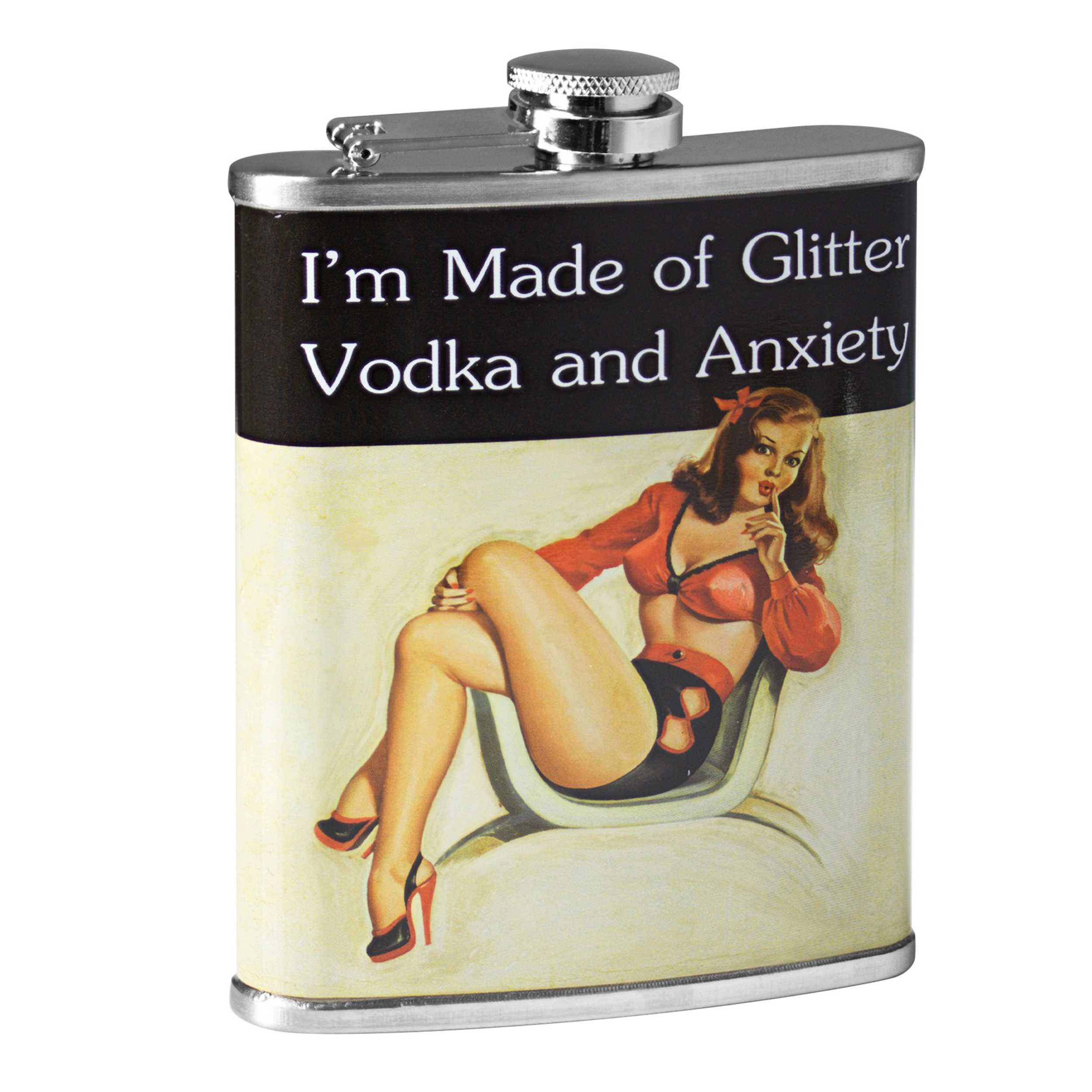 Stainless Steel Flask 8oz - I'm Made of Vodka, Glitter & Anxiety