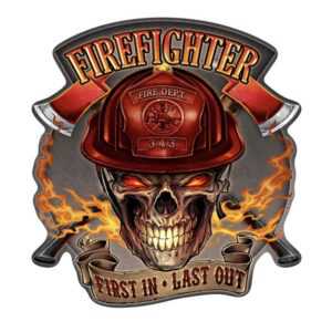 Firefighter Shaped Embossed Metal Sign