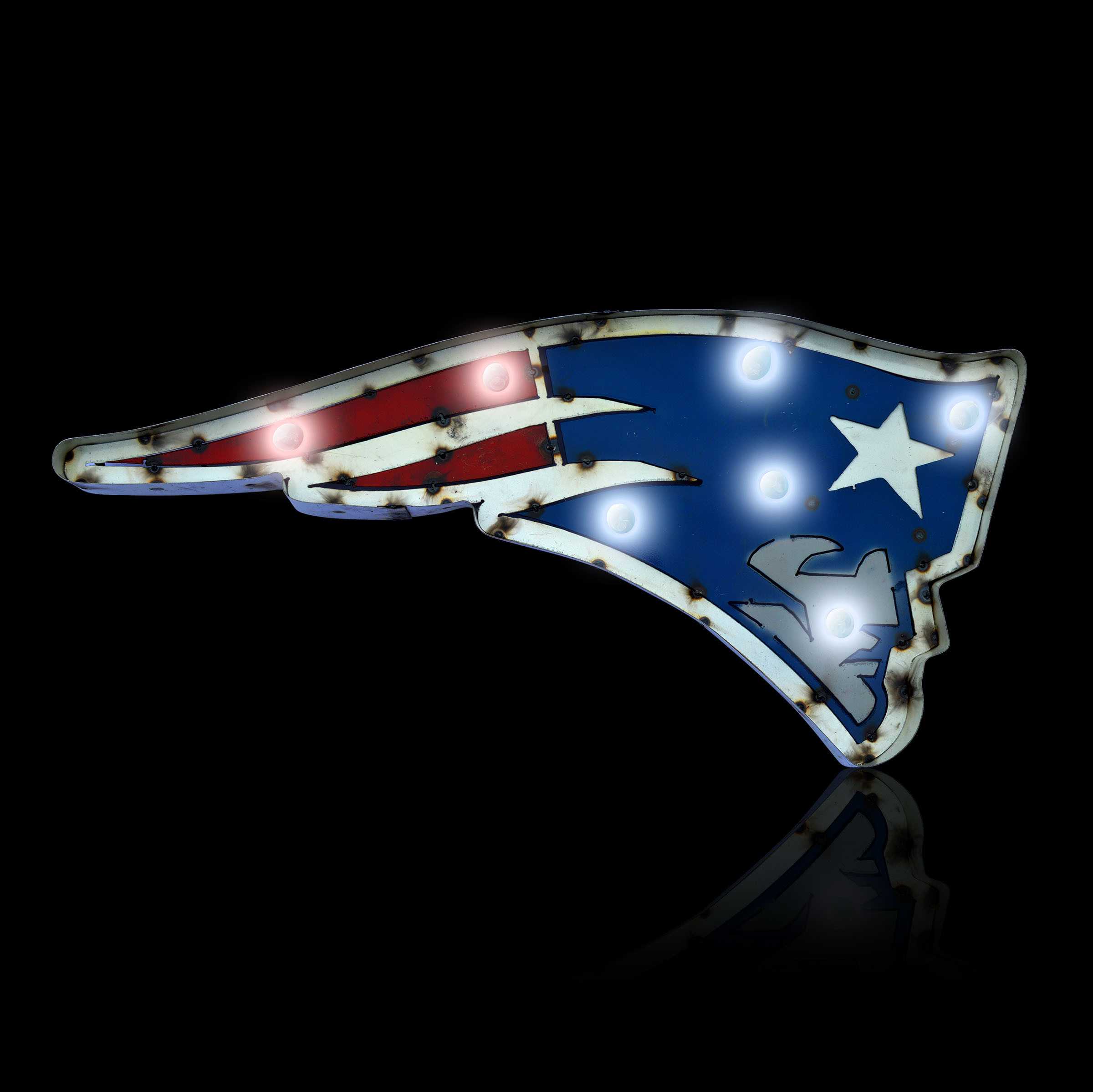 New England Patriots Logo Lighted Recycled Metal Sign