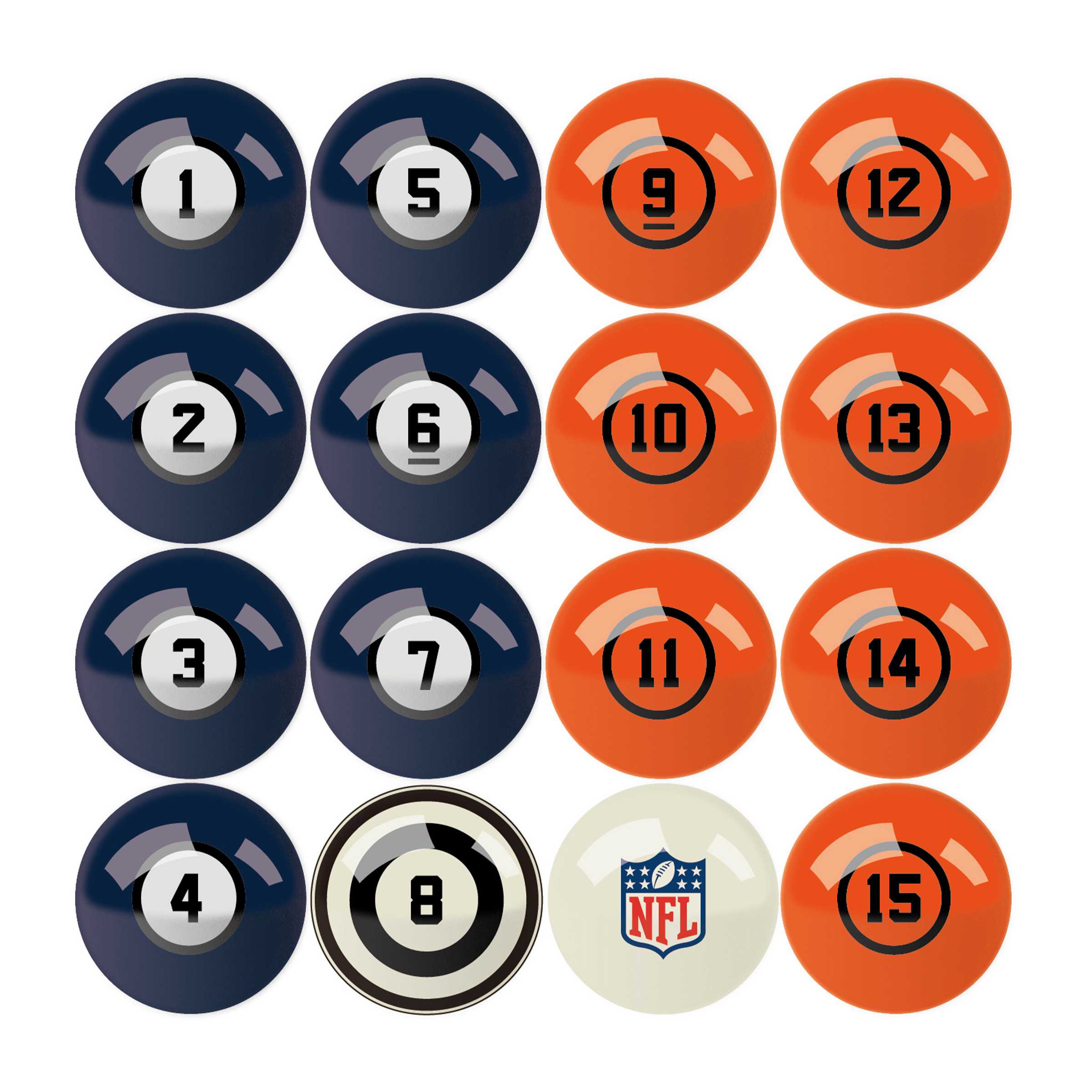 Denver Broncos Billiard Balls with Numbers