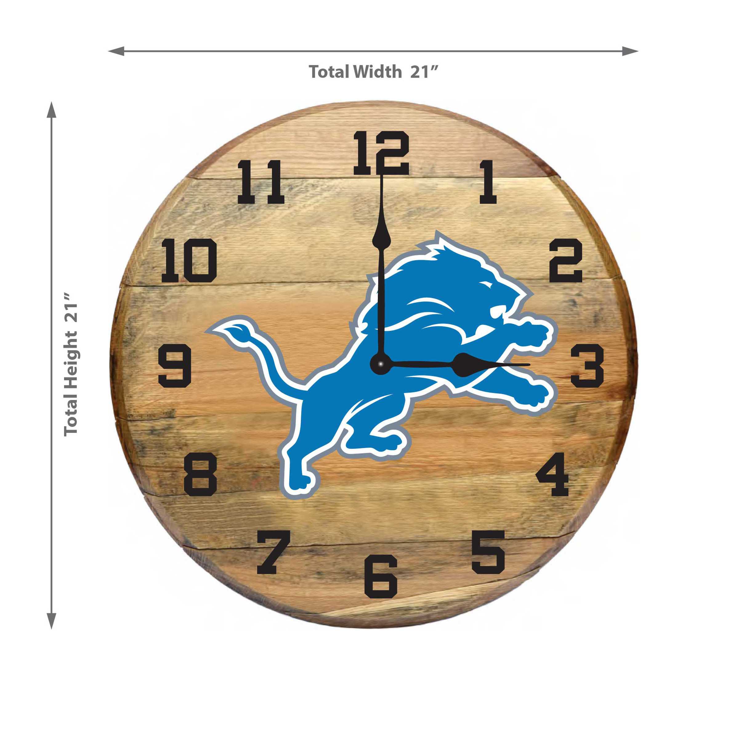 DETROIT LIONS Oak Barrel Clock